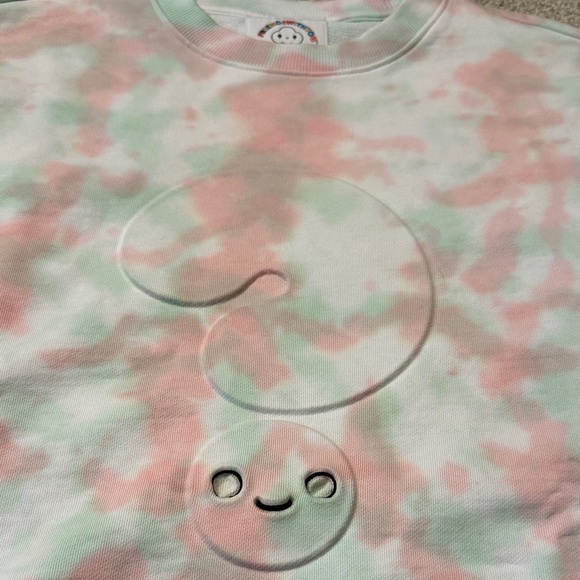 GUESS collab FRIENDS WITH YOU  SZ S,Pink/Mint Tie-Dye Smiley Crewneck sweatshirt - Picture 5 of 9